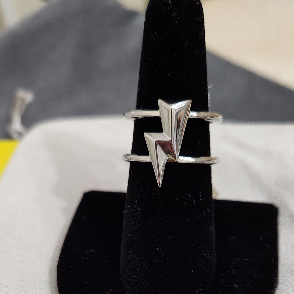 Kendra Scott Lightning Bolt Double Band Ring Silver Sz 8 NWT